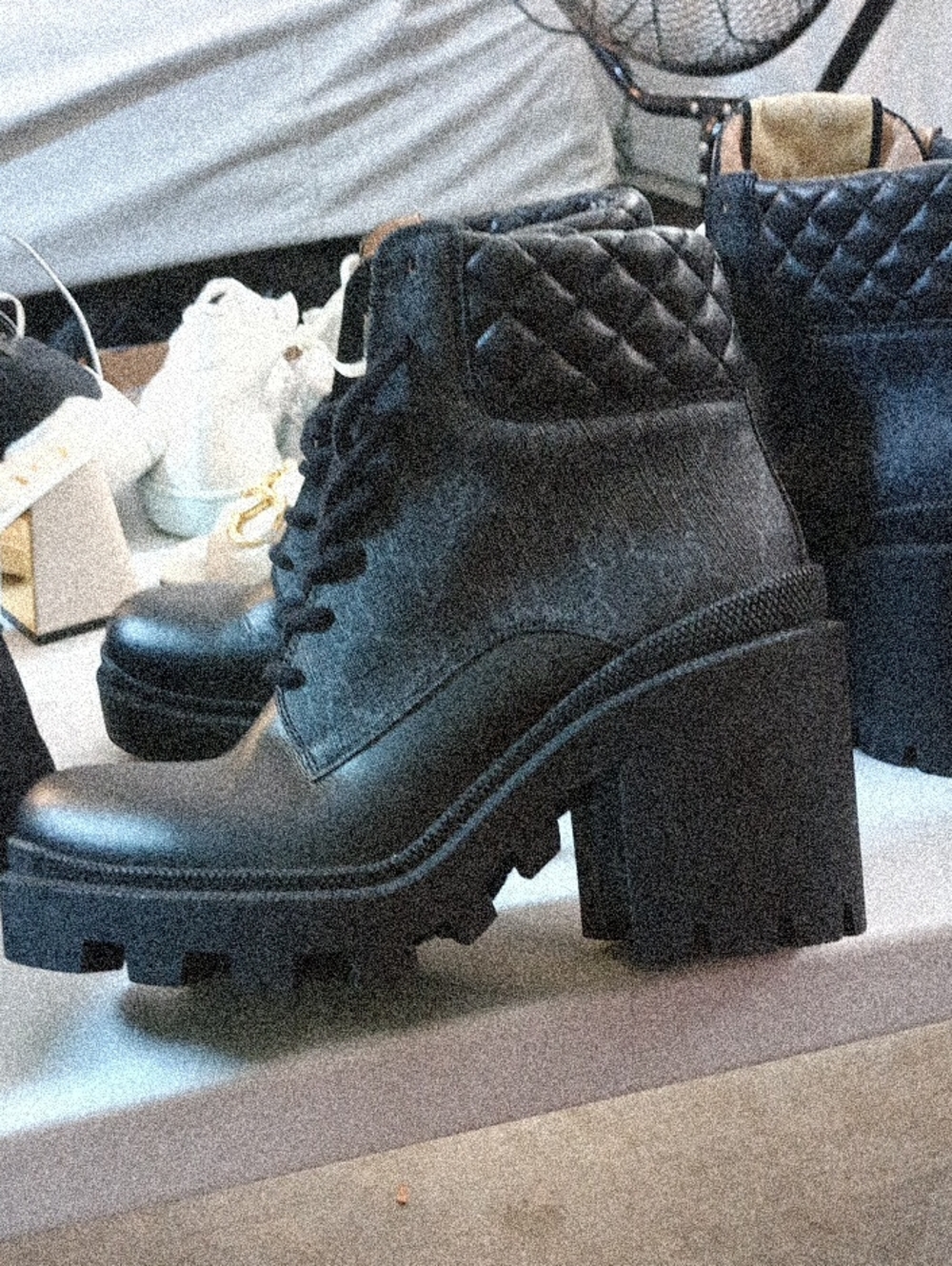 Gucci Black Quilted Lace-Up Platform Ankle Boots